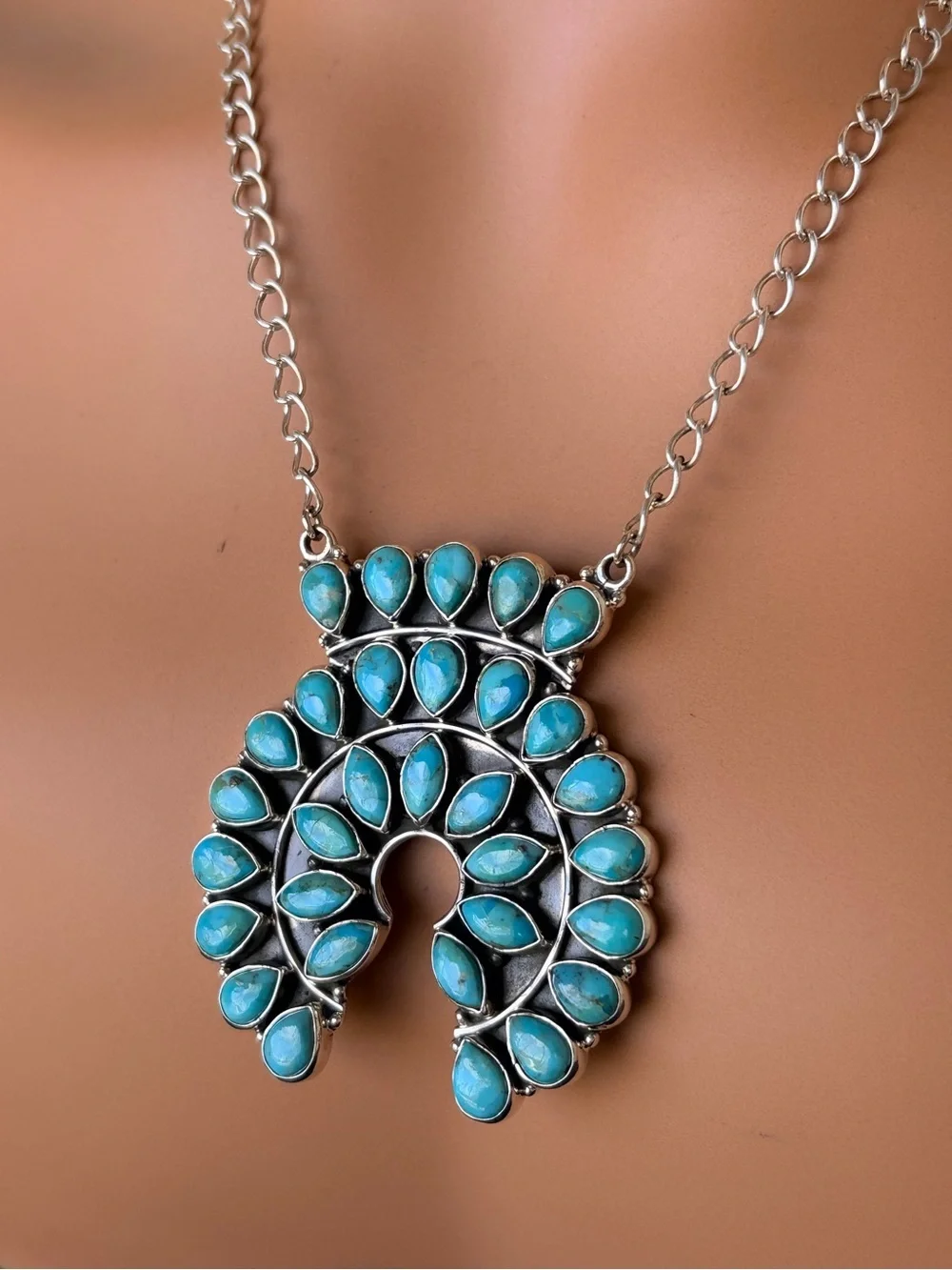 925 Sterling Silver Kingman Turquoise Naja Statement Necklace